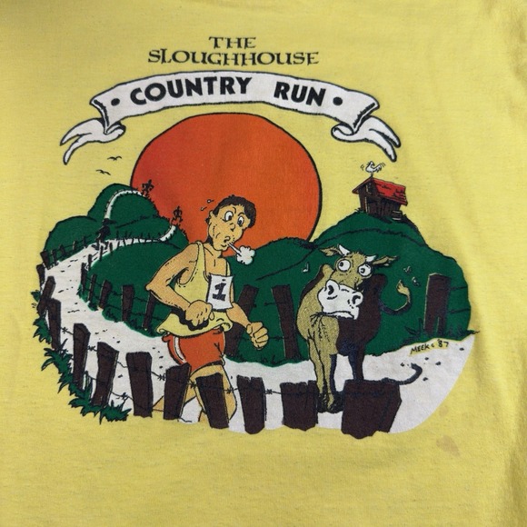 Vintage Screen Stars T-shirt‎ Mens L Yellow 1987 Country Run Graphics 80s SS USA - Picture 4 of 10